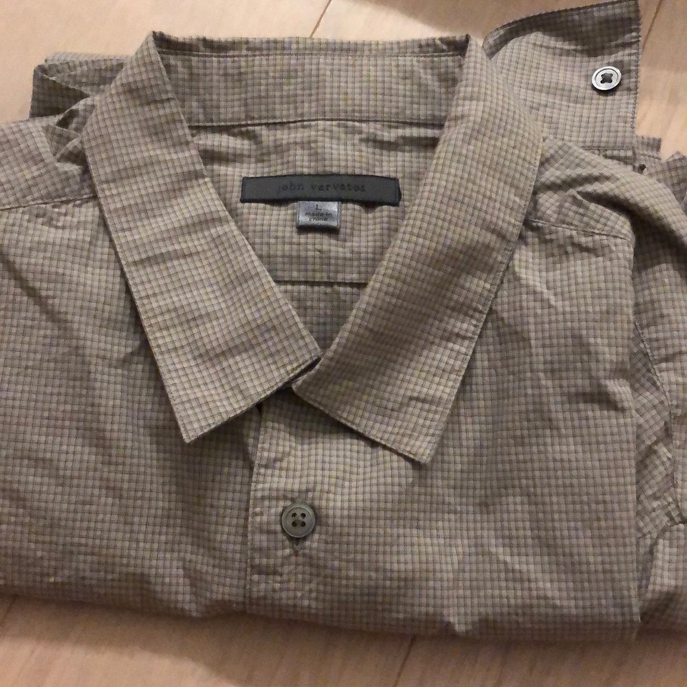 John Varvatos Checker Brown Button Up Long Sleeve